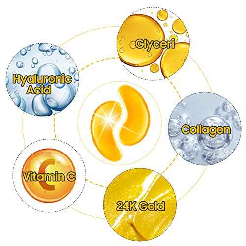 Adofect Collagen Powder Eye Mask 30 Pairs Gold Under Eye Gel Pads, Hyaluronic Acid Under Eye Mask Gel Patches for Puffy Eye Reducing Dark Circles, Eye Bags, Wrinkle, Refresh Your Eyes, Gold
