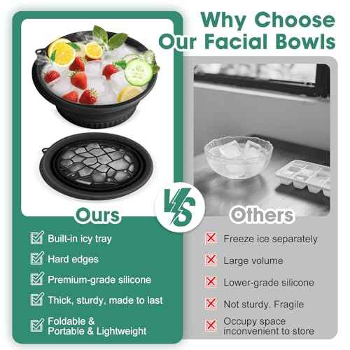 Face Bowl for Ice With Built-in Ice Tray Collapsible Silicone Facial Face Ice Bath Bowl Small Reusable Cold Plunge Basin is Portable,Perfect for Home Use,Camping,Travel Cold Bath Spa Tool & Black