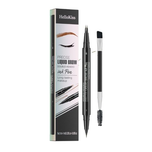 Hello Kiss Curved Eyebrow Pen, Hello Kiss Precise Liquid Brow Double Headed Ink Pen, Tatbrow Microblade Eyebrow Pen Waterproof, 3D Waterproof Microblading Eyebrow Pen, Natural Brows Eyebrow Pen