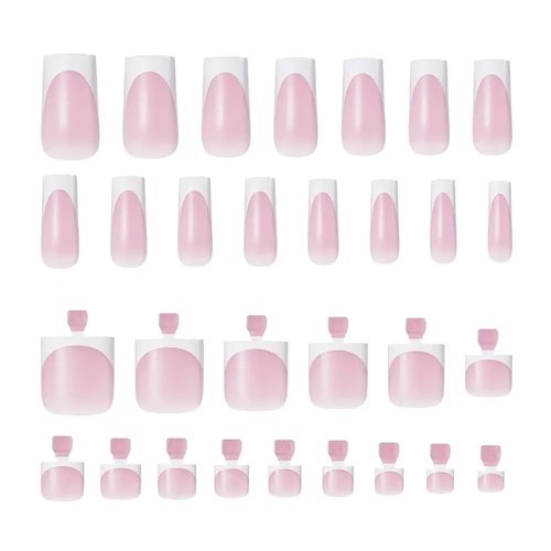 NHIXK 60Pcs White French Tip Press on Nails & Press on Toenails Set, Square Press on Nails Medium Fake Nails French False Toenails Full Cover Stick on Nails for Women Manicure Kit