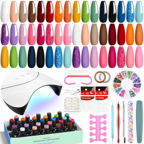 VANREESA 42 Pcs Gel Nail Polish Kit with U V Light 24 Colors Gel Polish Nail Kit Bright Pink Orange Green Glitter Blue Purple Nail Kit for Beginners Gifts for Women DIY at Home