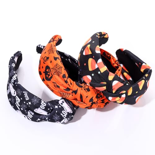 NVENF Halloween Christmas Thanksgiving New Year Headband for Women Festive Holiday Knotted Headband Hair Accessories Gifts (Halloween A)