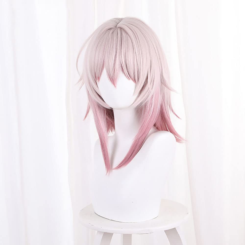 XiongXiongLe Cosplay Game Honkai Star Rail March 7th Wig Grey Pink Gradient Cherry Pink Upturned Medium Long Hair Replacement Wigs for Women Girls Cos Party Halloween Christmas(March 7th)