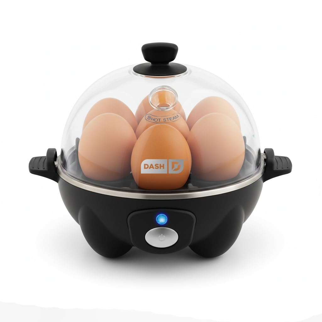 Dash Rapid Egg Cooker - Boiler, Poacher & Steamer - Includes Measuring & Recipe Guide - Dishwasher Safe - Holds 7 Eggs, Black