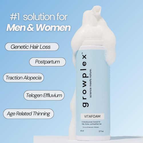 Growplex Vitafoam 5% Minoxidil Foam - Non-Greasy Hair Regrowth Solution for Men & Women | Fast-Drying DHT Blocker