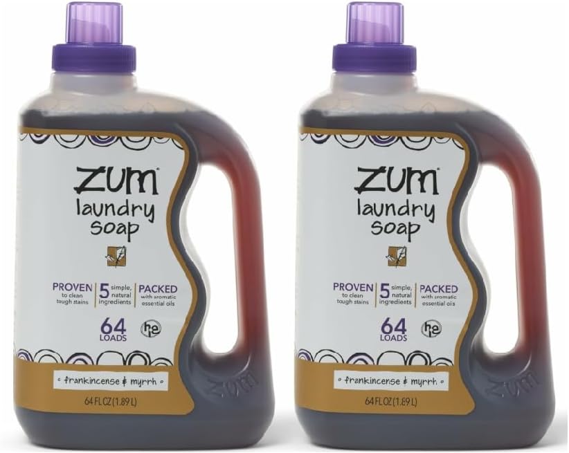 Zum by Indigo Wild Laundry Bundle - Frankincense & Myrrh Plant-Based Soap (64 fl oz, 2 Pack) | Natural Surface Cleaner (16 fl oz)