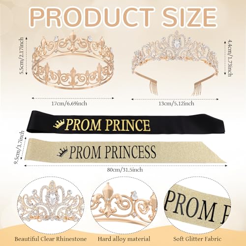 Saintrygo Prince and Princess Crowns Prom Court Sashes Prom Party Favors 80s Prom Tiara Shiny Satin Cosplay for Graduation (Artistic Style)