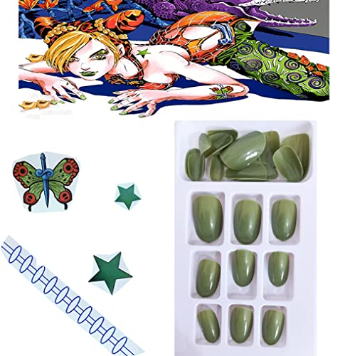 Anime JJBA Jolyne Cujoh Cosplay Tattoo with Kujo Jotaro Jojo Costume Green Nail Art for Halloween (A (Red Tattoo))