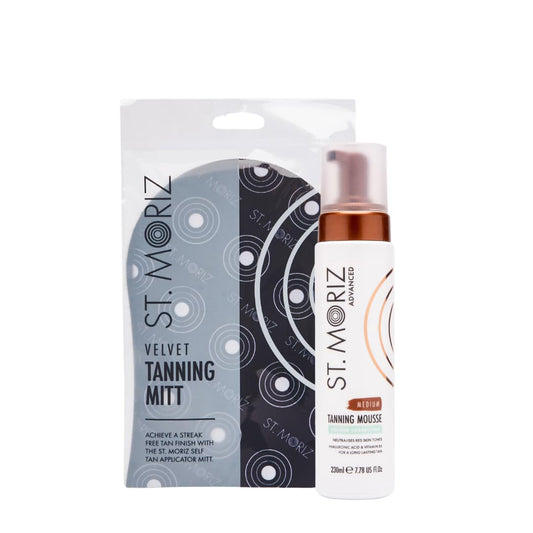 St. Moriz Self Tanner Mousse Bundle - Medium Color Correcting Foam with Tanning Mitt - 7.78 Fl Oz - Streak-Free & Long Lasting