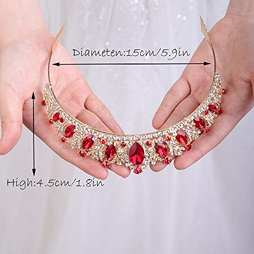 wekicici Wekicici Crystal Tiara with Comb Wedding Red Crown Princess Queen Headband for Brides Hair Accessories for Women