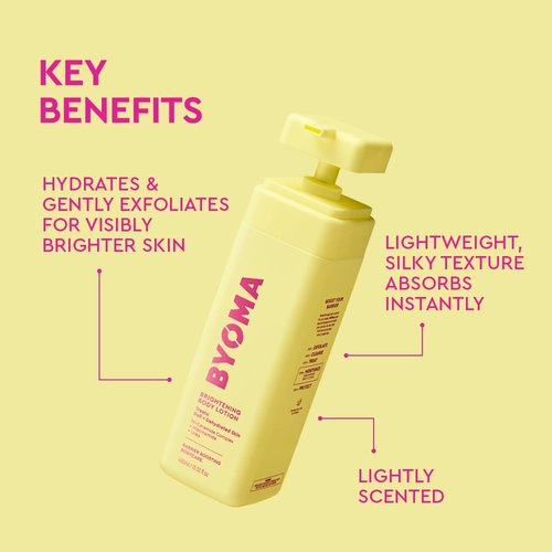 BYOMA Brightening Body Lotion - Creamy Moisturizer with Niacinamide & Urea - Evens Tone & Hydrates - 13.52 fl oz