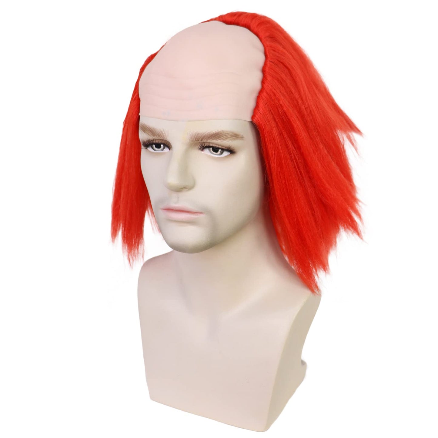 HUNIGIR Clown Wig Bald Red Wig Short Fluffy Wig Red Bald Head Wig Heat Resistant Synthetic Halloween Party Cosplay Costume Wig (Red)