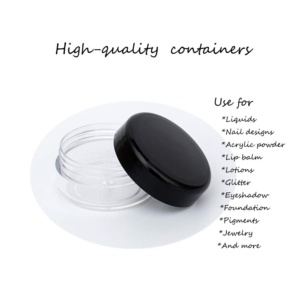 ZEJIA 3 Gram Sample Containers with Lids,75Pack Tiny Sample Jars with Labels, Mini Plastic Cosmetic Containers for Beauty Products, Lip Balms, Lotion, Powder (Black Lids)