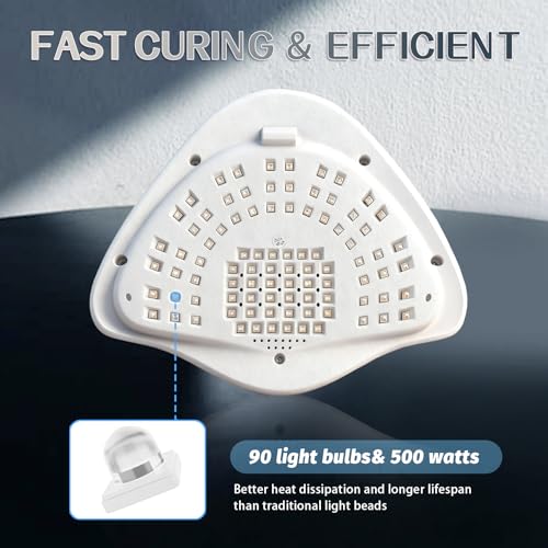 500W Professional UV LED Nail Lamp with 90 LEDs - Smart Sensor & 4 Timers for Fast Curing Gel Polish - Salon-Grade Nail Dryer for Home and Professional Use