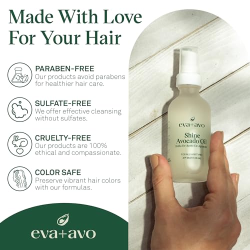 Eva + Avo Avocado Oil for Hair – Hydrating Hair Oil with Avocado and Castor Oil – Paraben and Sulfate-Free – Reduces Frizz and Restores Shine - 2 Fl Oz