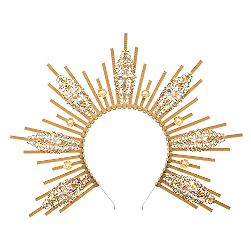 Bubbmi Women Goddess Halo Crown Headband Sunburst Spiked Hair Band Festival Costume Party Cosplay Wedding Photoshoot Headpiece