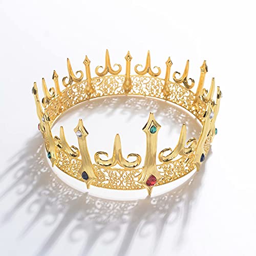 S SNUOY Gold King Crowns for Men Full Round Metal Crown King Party Hats Crowns and Tiaras for Men