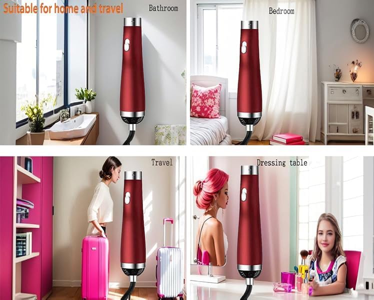 Skiennix Portable Hair Dryer - High-Speed Travel Dryer with Negative Ion Technology | 3 Heat/Speed Settings, Low Noise, Red