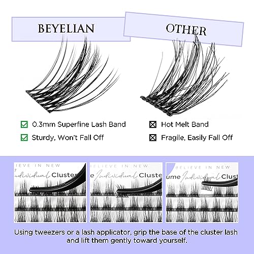 BEYELIAN Lashes Clusters, D Curl Cluster Lashes, Dense Look DIY Eyelash Extensions, 168pcs 10-16mm Super Thin Band & Soft Lashes, Reusable Volume False Lashes (P13)