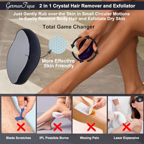 Germantique Crystal Hair Eraser,Natural Crystal Hair Remover,Reusable Painless Nano Glass Hair Removal Device Without Shaver,Gentle Crystal Epilator and Exfoliator for Soft Silky Skin(Black)