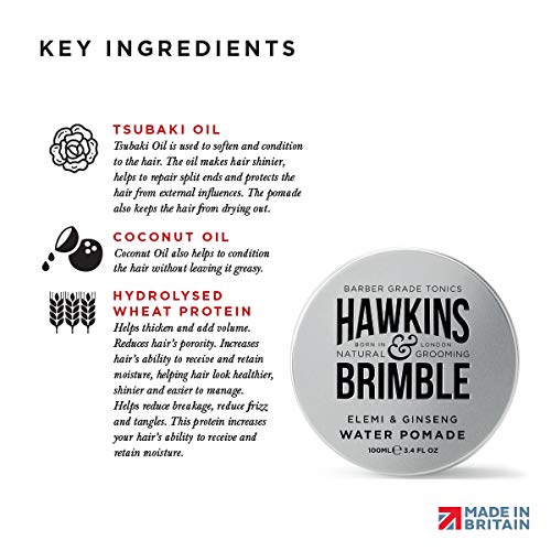 Hawkins & Brimble Strong Hold Hair Pomade - 100ml Water-Based Formula for All-Day Firm Hold & Natural Shine | Elemi & Ginseng Scent, Vegan Grooming Cream