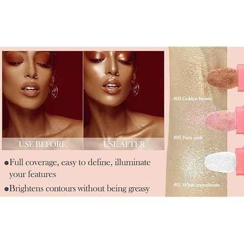 Glitter Powder Highlighter Makeup, Body Brightens the Natural Three-Dimensional Face Blusher Fairy Highlight Patting Powder. (01#White Moonbeam)