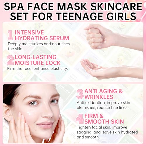 Collagen Face Masks Skincare Set for Women, Spa Face Mask with Collagen Extract, Bulk Facial Masks for Teen Girls, Korean Face Mask Sheet Gift for Sensitive Skin, Daily Hydrating Skincare Routine