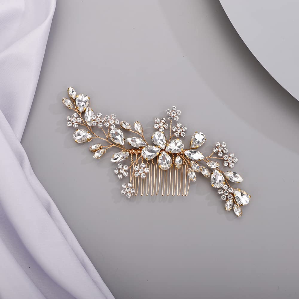 BERYUAN Teardrop Flower Crystal Hair Comb for Women Cute Crystal Comb for Bride GOLD