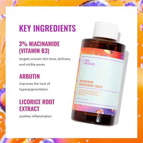 Good Molecules Niacinamide Brightening Toner - Toner for Face with Niacinamide and Arbutin for Skin Tone Balancing- Pore Minimizer, Facial Skin Care