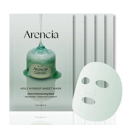 ARENCIA Hyssop Glow Sheet Mask - Hydrating & Repairing | 5 Pack for Youthful Skin with Vitamins A, C, E