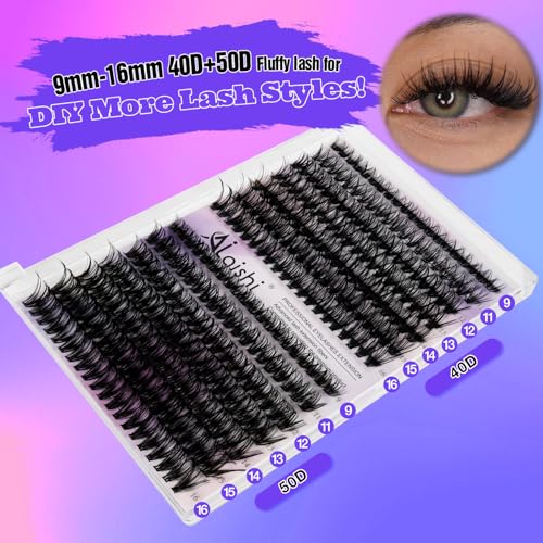 Lash Clusters Kit, DIY Cluster Eyelash Extensions 9‑16mm, 30D+40D+50D, 240pcs Fluffy D Curl Natural Lashes with Lash Bond and Seal,Tweezers, Remover, Brush–Waterproof Fake Wispy Individual Clusters