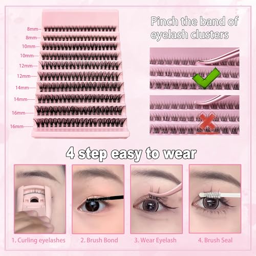 Lash Clusters Fluffy NINGLASH 100D 200D DIY Lash Extension Kit with Lash Bond, Lash Remover, Lash Applicator, Volume 280 Pcs Cluster Eyelashes Extension Individual Eyelashes Kit Thick Eyelash 12-18mm