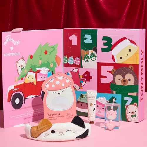 TONYMOLY x Squishmallows Advent Calendar 2025 ? 7-Day Limited Edition Holiday Skincare Gift Set with Hand Cream, Lip Gloss, Sheet Masks & Collectibles