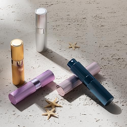 LISAPACK Perfume Travel Refillable Bottle - Atomizer Cologne Spray for Men Portable - Mini Sprayer Empty for Refill - Small Size 8ML Striped (Grey, Black, Silver)