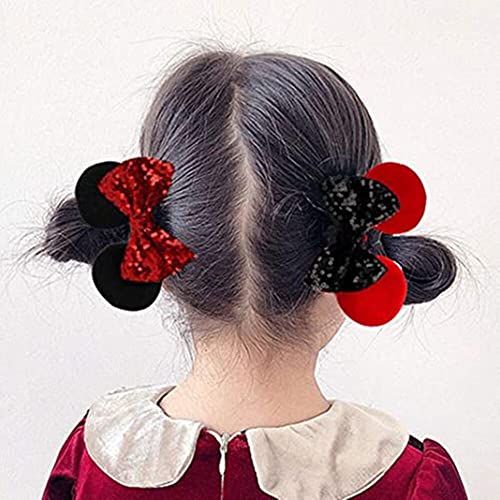 JIAHANG Velvet Mouse Ear Hair Scrunchies Dot Costume Sequins Bow Ponytail Holder Elastic Hair Tie 4 Pack for Girls Women(COLOR E)