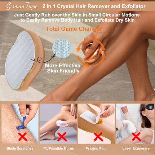 Germantique Crystal Hair Eraser,Natural Crystal Hair Remover,Reusable Painless Nano Glass Hair Removal Device without Shaver,Gentle Crystal Epilator and Exfoliator for Soft Silky Skin(Gold)