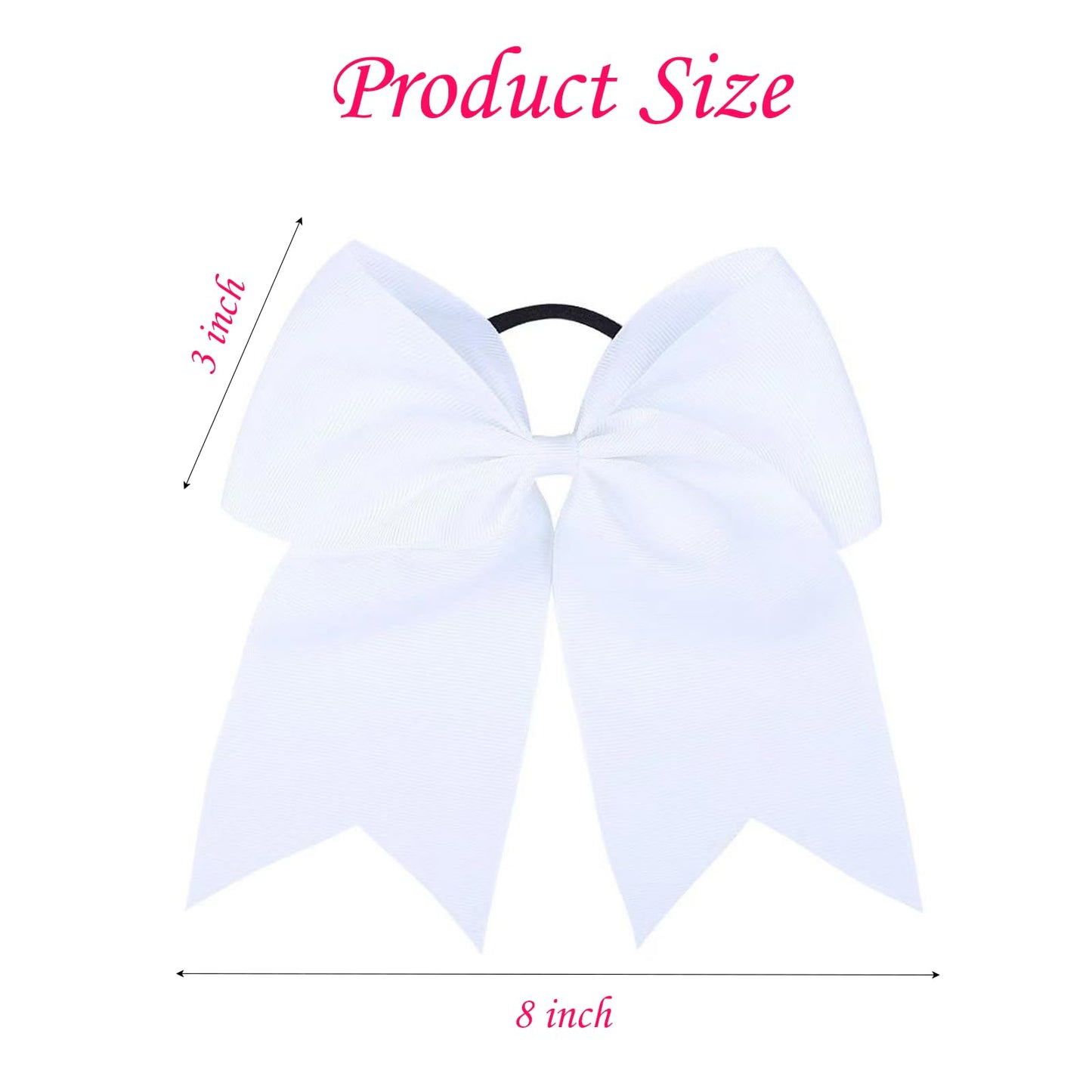 chiduerm 40Pcs 8" Large Cheer Hair Bows Grosgrain Ribbon Elastic Bands Handmade Ponytail Holder for Cheerleading Girls School College Sports (white)