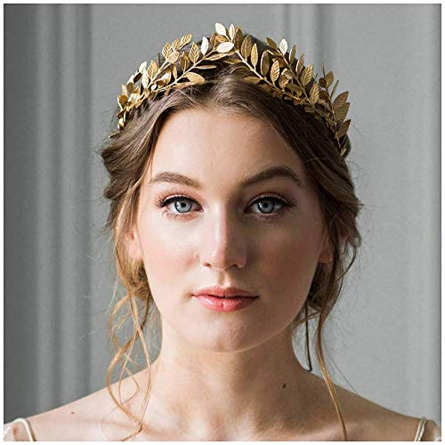 Sither Bridal Gold Leaf Crown Headband Olive Leaves Tiara Headpiece for Wedding Party Prom Halloween Festival Hair Accessories (gold)