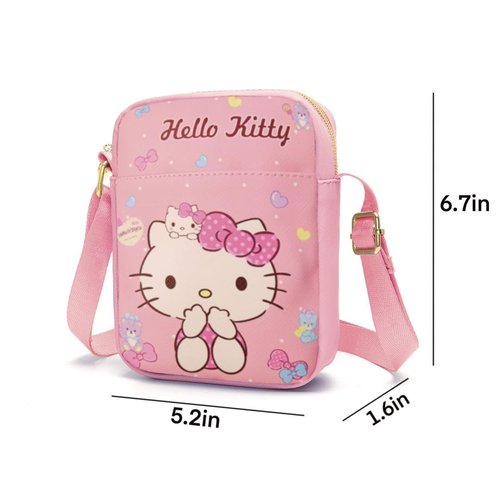 cute cartoon-themed mini crossbody bag, also a shoulder bag, features a cartoon pattern design (Kitty)