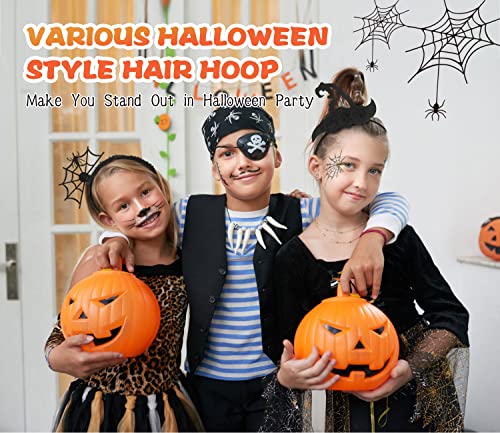 MoKo Halloween Decorations Headbands Costumes for Women and Girls, 4 Pack Bat Crown Witch Hair Accessories Hoop for Halloween Party Hair Hoop Costume Dress up Cosplay, Black