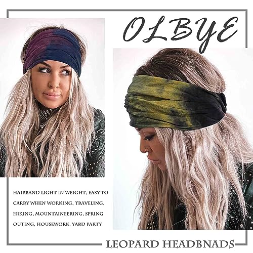 Olbye Headbands for Women Wide Boho Hairbands Knotted Turban Headband Tie Dye Non Slip Elastic Head Bands Floral African Workout Head Wraps Solid Color Yoga Sweatband Cotton Head Scarfs Bohemian Hair