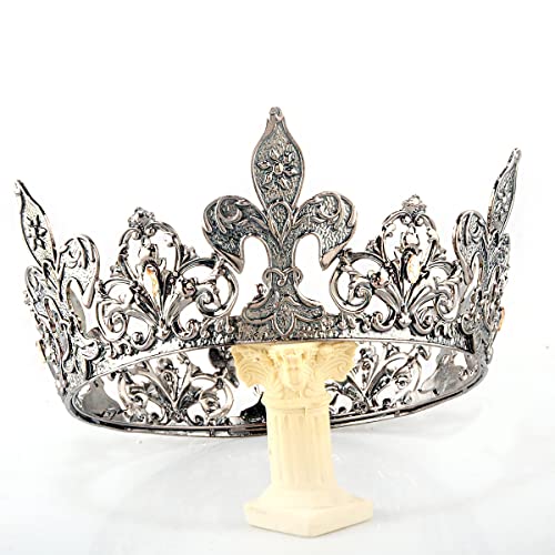 Alloy Rhinestone King Queen Round Crown Party Hair Accessories For Birthday Wedding Prom Pageant Photography Halloween (Black)