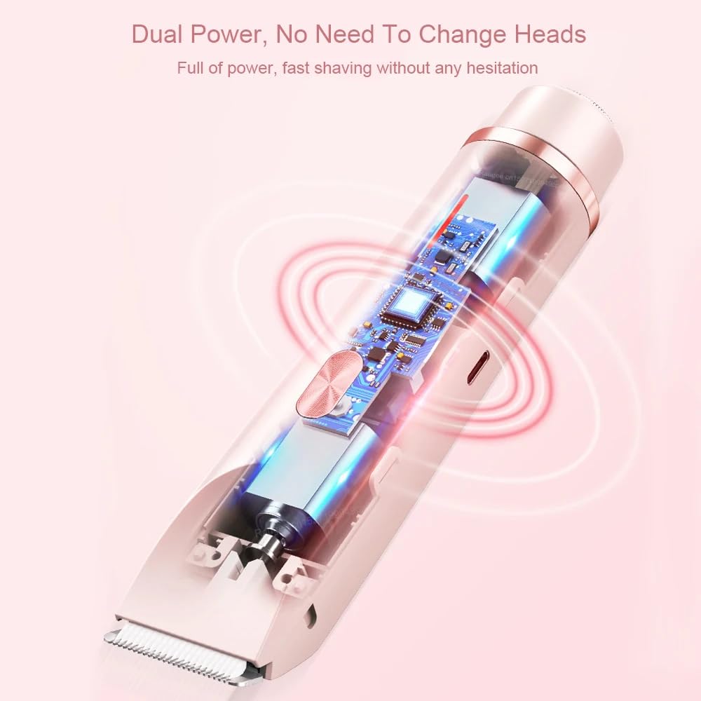 Giroayus Dual Head Shaver Women,2 in 1 Electric Lady Razor Body Trimmer,Leg Hair Remover,Waterproof Wet & Dry Use for Bikini Area,Underarms, Legs, Arms (Purple)