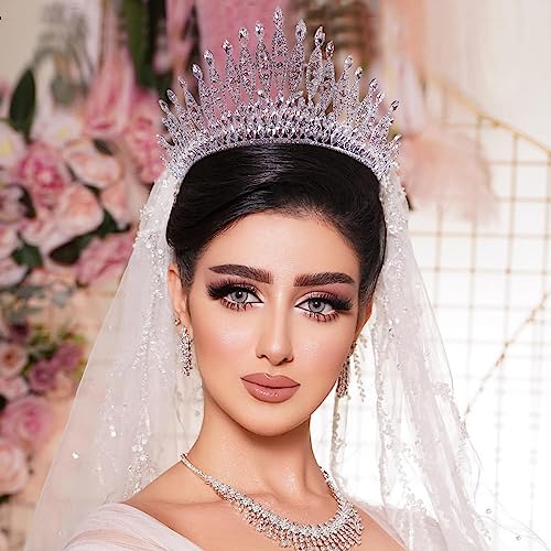 FASNAHOK Large Crowns and Tiaras for Women Birthday Queen Crown Silver Princess Tiara Crystal Wedding Headband for Bride Rhinestone Quinceanera Headpieces for Party Costume