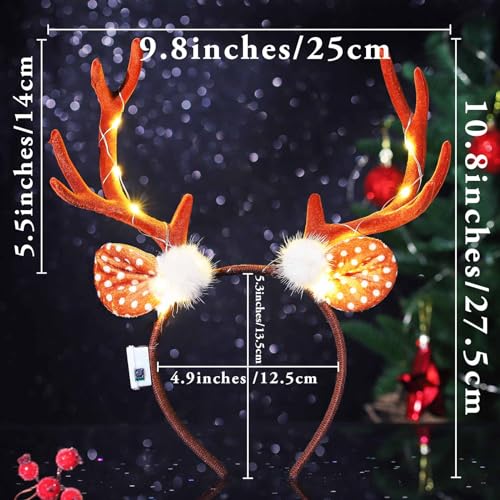 Olbye Led Deer Antlers Headband Women’s Deer Costume Accessories Light Up Fawn Horn Headband Reindeer Antler Headpiece Halloween Cosplay Costume Ears Holiday Party Accessories for Women Girls (A)