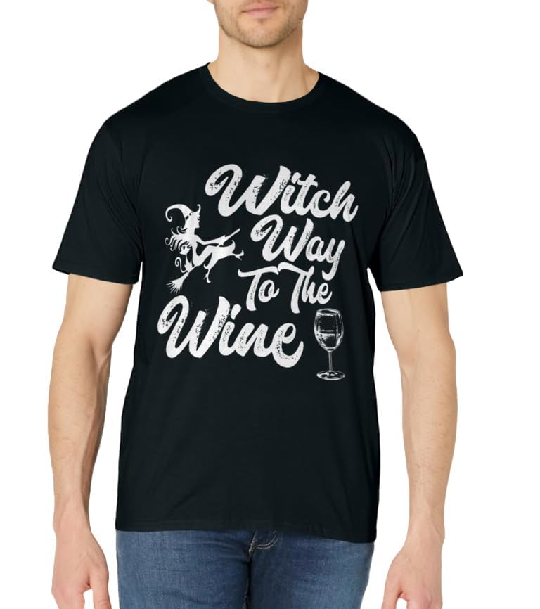 Witch Way to The Wine Funny Halloween Wine Lovers Witch Pun T-Shirt