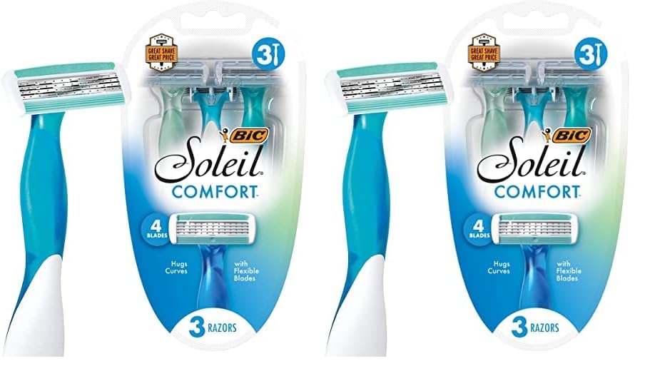 BIC Soleil Comfort 4-Blade Disposable Razors for Women Sensitive Skin Razor for a Smooth and Close Shave, 3 Piece Razor Set (Pack of 2)