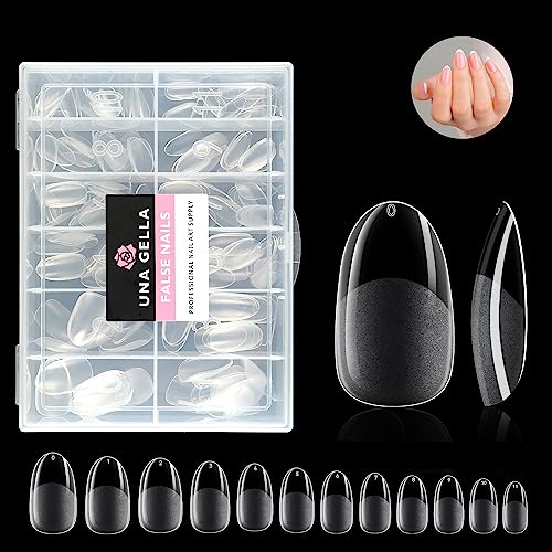 UNA GELLA Almond Oval Fake Nails Pre-shape 504pcs Oval Gel Nail Tips Round Oval Almond Press on Nails for Full Cover Acrylic Round Oval Full Nails False Nails 12 Sizes False Soft Gel Tips