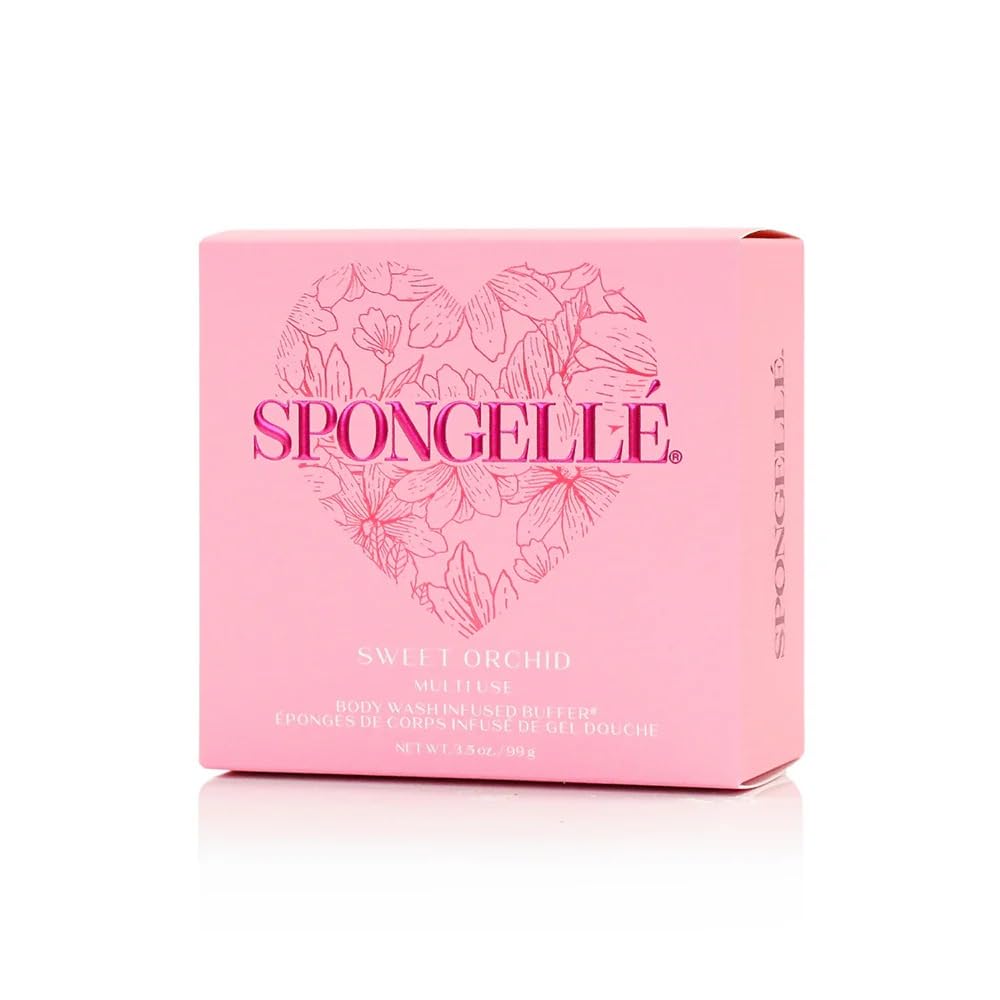 Spongellé Sweet Orchid Heart Buffer – Exfoliating Body Wash Infused Sponge with Orchid Scent – Perfect for Valentine's & Mother's Day Gifts