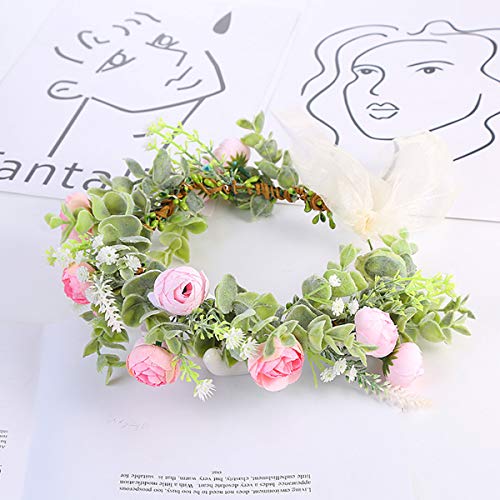 YnimioAOX Handmade Adjustable Flower Wreath Headband Halo Floral Crown Garland Headpiece,I22-baby pink